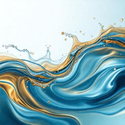 The primary subject of the image is a blue ocean with a wave. The setting is a white background, which provides a clean and minimalist appearance. The visual style is a combination of photo and digital art, creating a realistic yet artistic representation of the ocean. The dominant colors are blue and white, giving the image a calming and serene atmosphere.